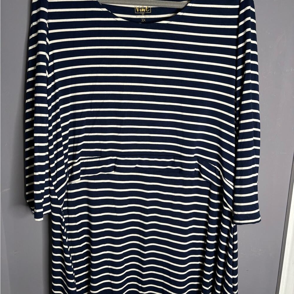 Pip & Vine Navy Blue Striped Long Sleeve Midi Dress Plus 3X - Picture 2 of 7